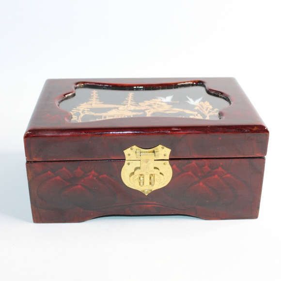 VTG Asian Pagoda Crane 3D Handcrafted Jewelry Décor Box #129 - Picture 3 of 8